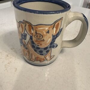 Vintage Louisville Stoneware Pottery Coffee Mug Pigs Coffee Tea Cup Blue 12oz